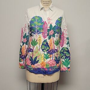 J.Mclaughlin Lois Shirt Suriname Size S Long Sleeve Botanical Print Cotton